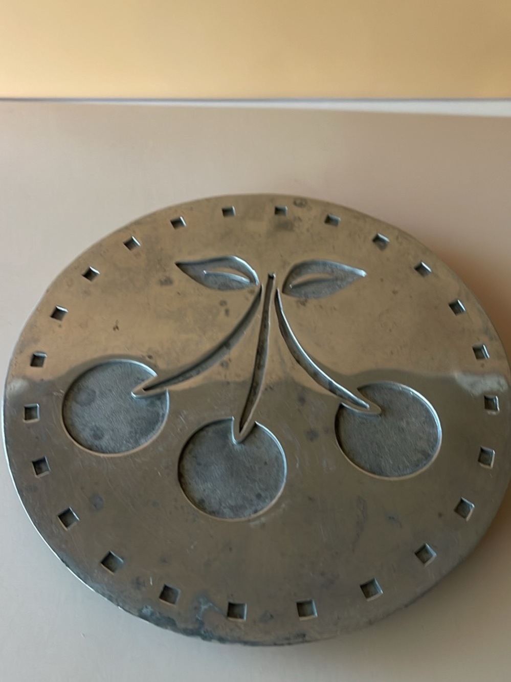 Copco Silver tone Cherry trivet or Metal Wall Accent - Modern Round Décor